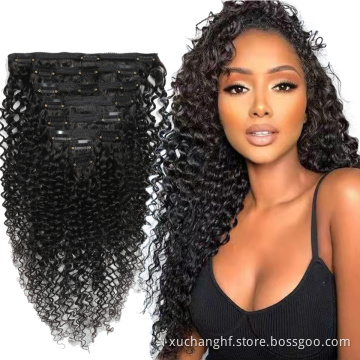 Natural Black 8pc 10pc Per Set African Kinky Curly Clip In 100% Virgin Human Hair Extensions 4A 4C Afro Kinky hair clip-ins